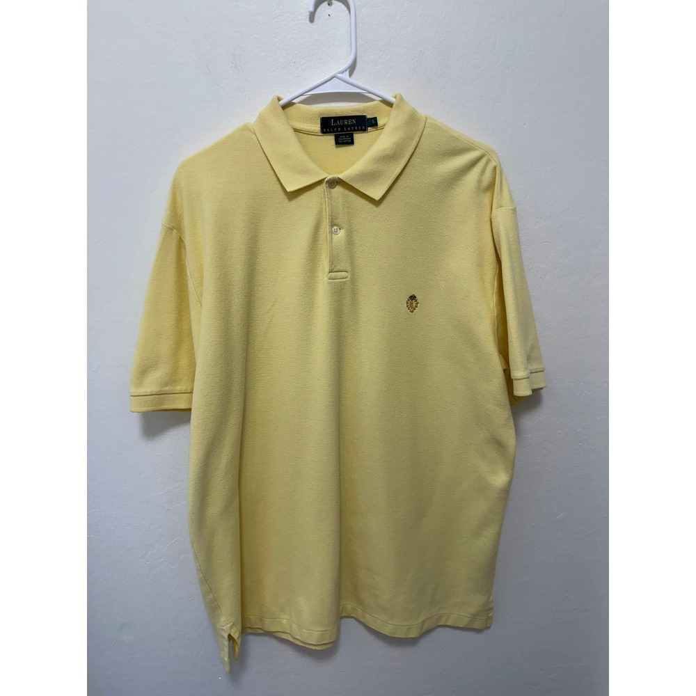Lauren Ralph Lauren Men's Polo Shirt‎ Large Yellow Gold Crown Crest Short Sleeve